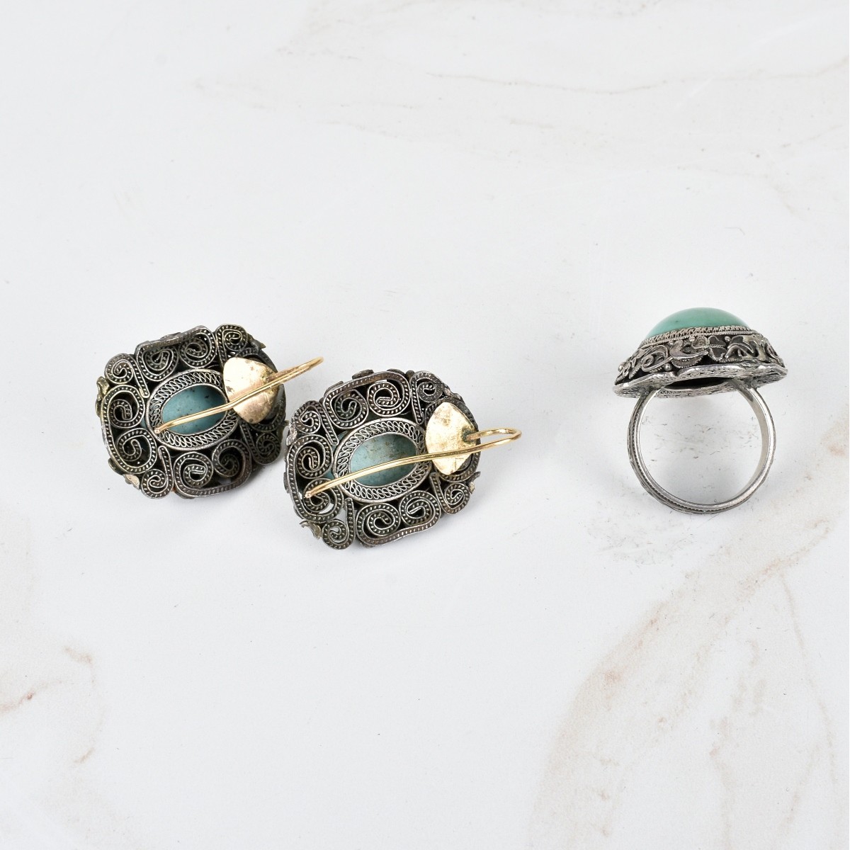 Turquoise and Sterling Ring and Earrings