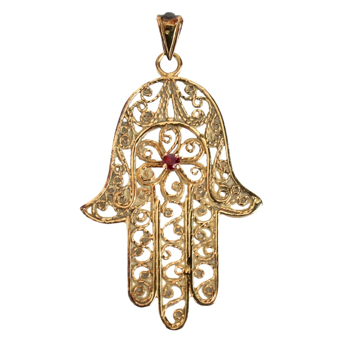 14K and Ruby Hamsa Hand Pendant