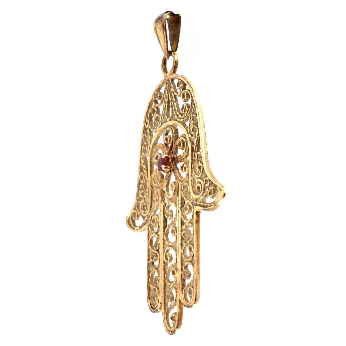 14K and Ruby Hamsa Hand Pendant