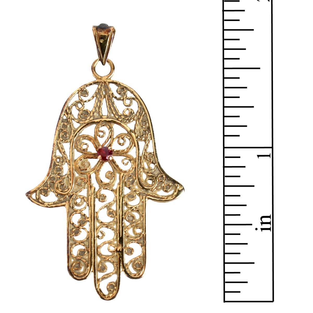 14K and Ruby Hamsa Hand Pendant