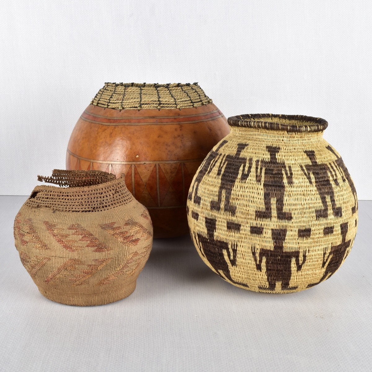 Three (3) Assorted Baskets and Gourds