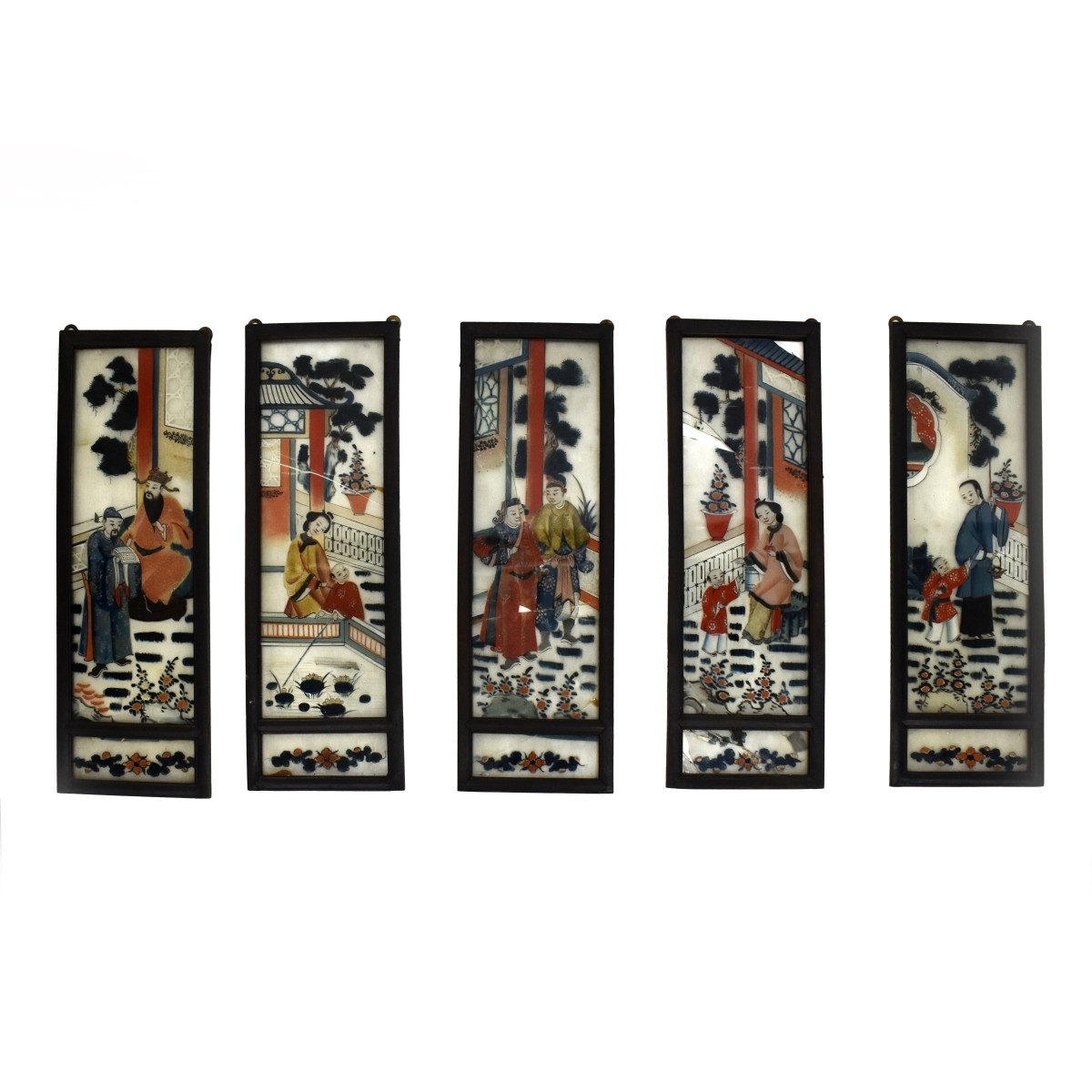 Five Antique Chinese Screens Reverse Painted