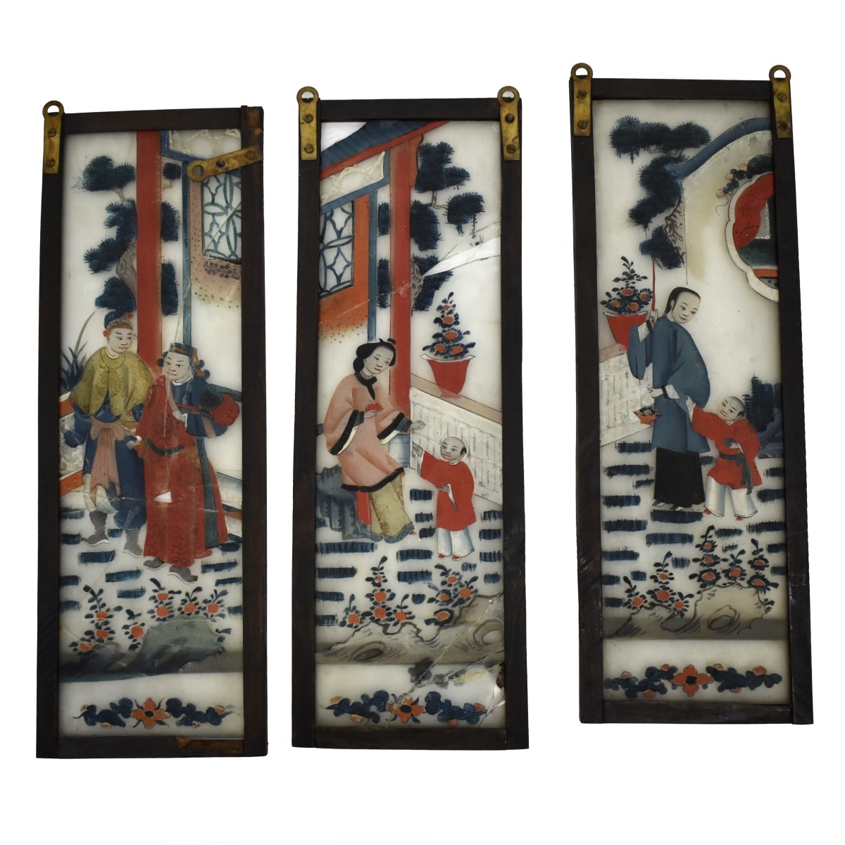 Five Antique Chinese Screens Reverse Painted