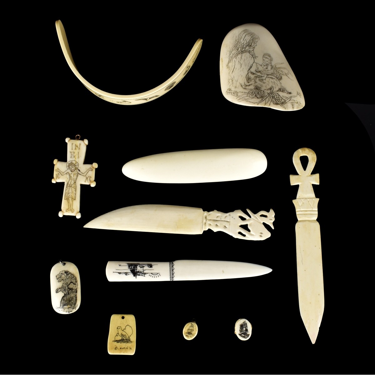 Grouping of Scrimshaw Items