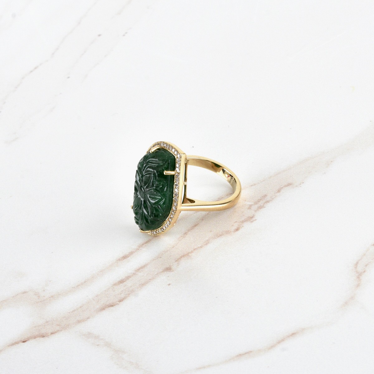 Emerald, Diamond and 14K Ring