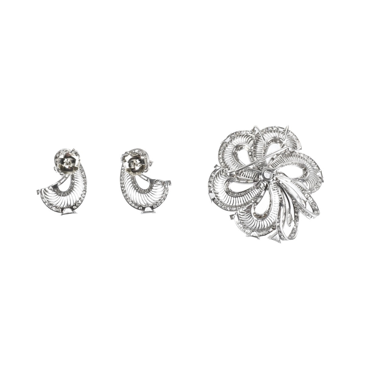 Diamond and Platinum Pendant and Earrings