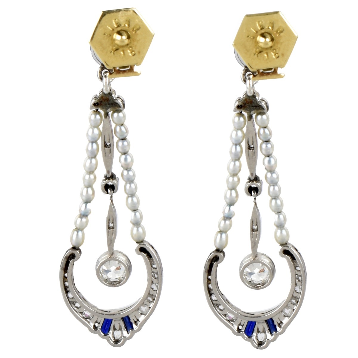 Deco Diamond, Pearl and Platinum Earrings