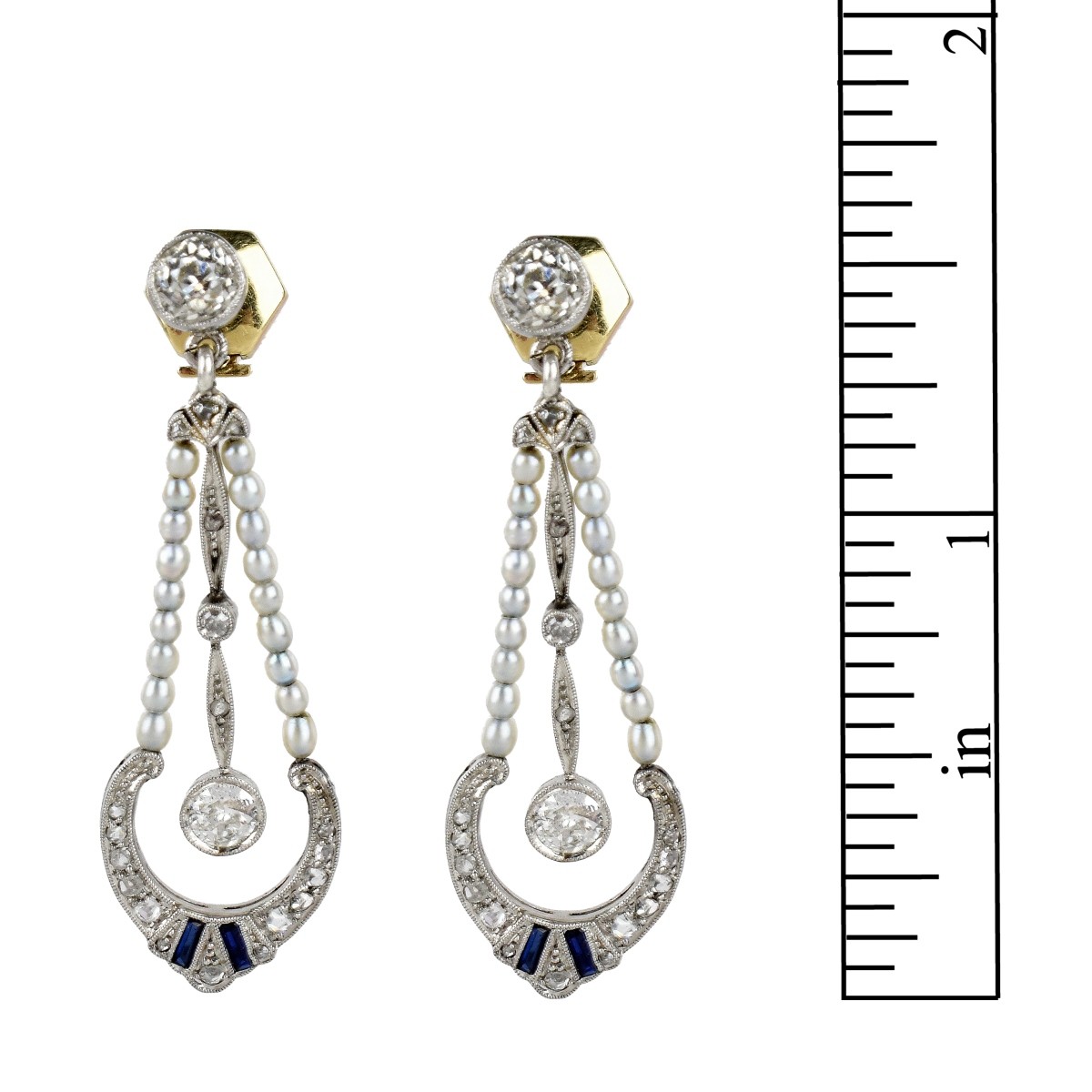 Deco Diamond, Pearl and Platinum Earrings