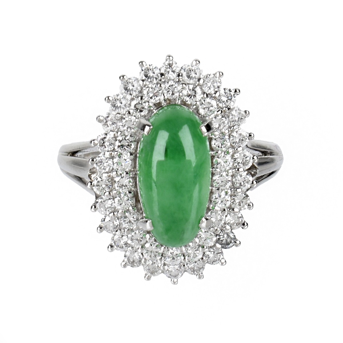 GIA Jade, Diamond and Platinum Ring