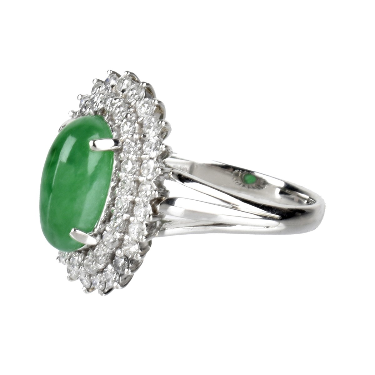 GIA Jade, Diamond and Platinum Ring