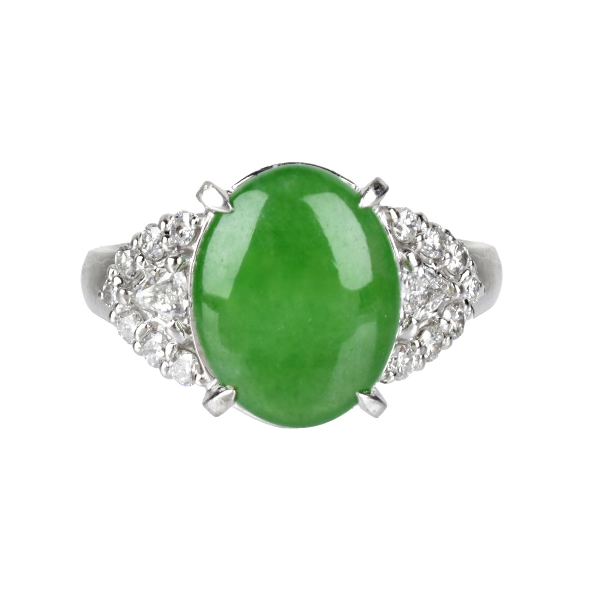 GIA Jade, Diamond and Platinum Ring