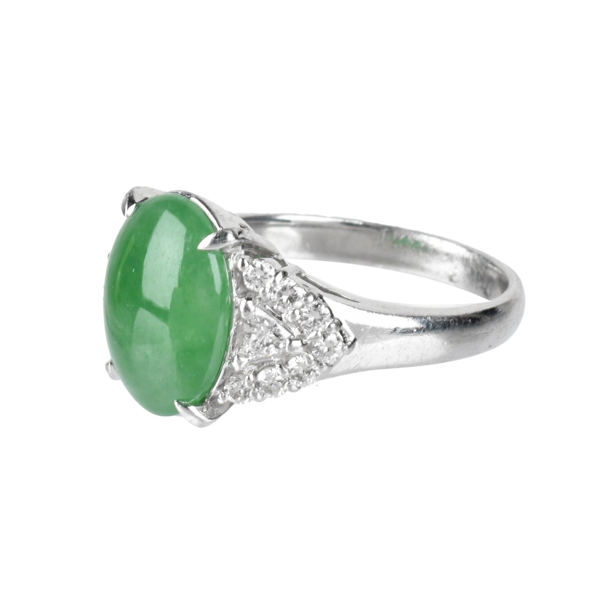 GIA Jade, Diamond and Platinum Ring