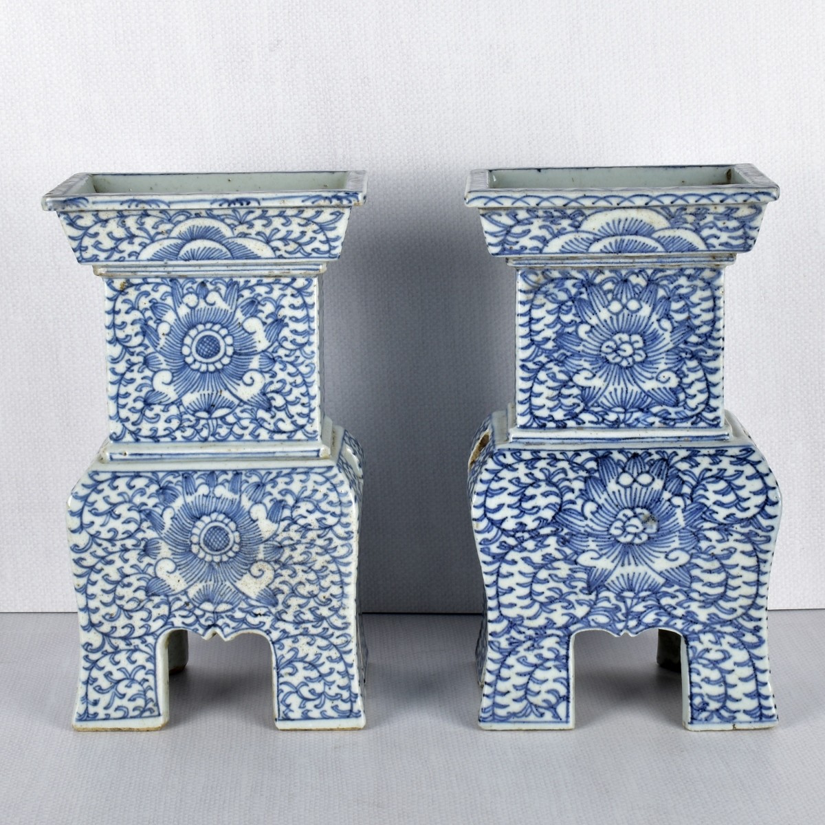 Pair of Chinese Blue and White Incense Burners