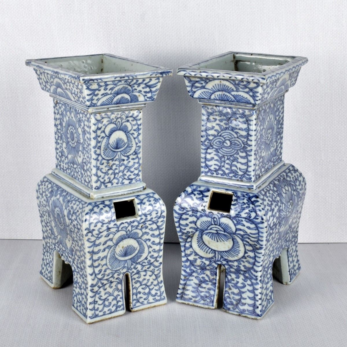 Pair of Chinese Blue and White Incense Burners