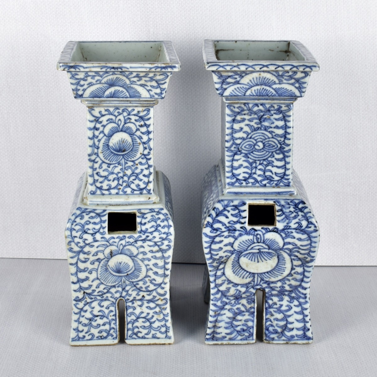 Pair of Chinese Blue and White Incense Burners