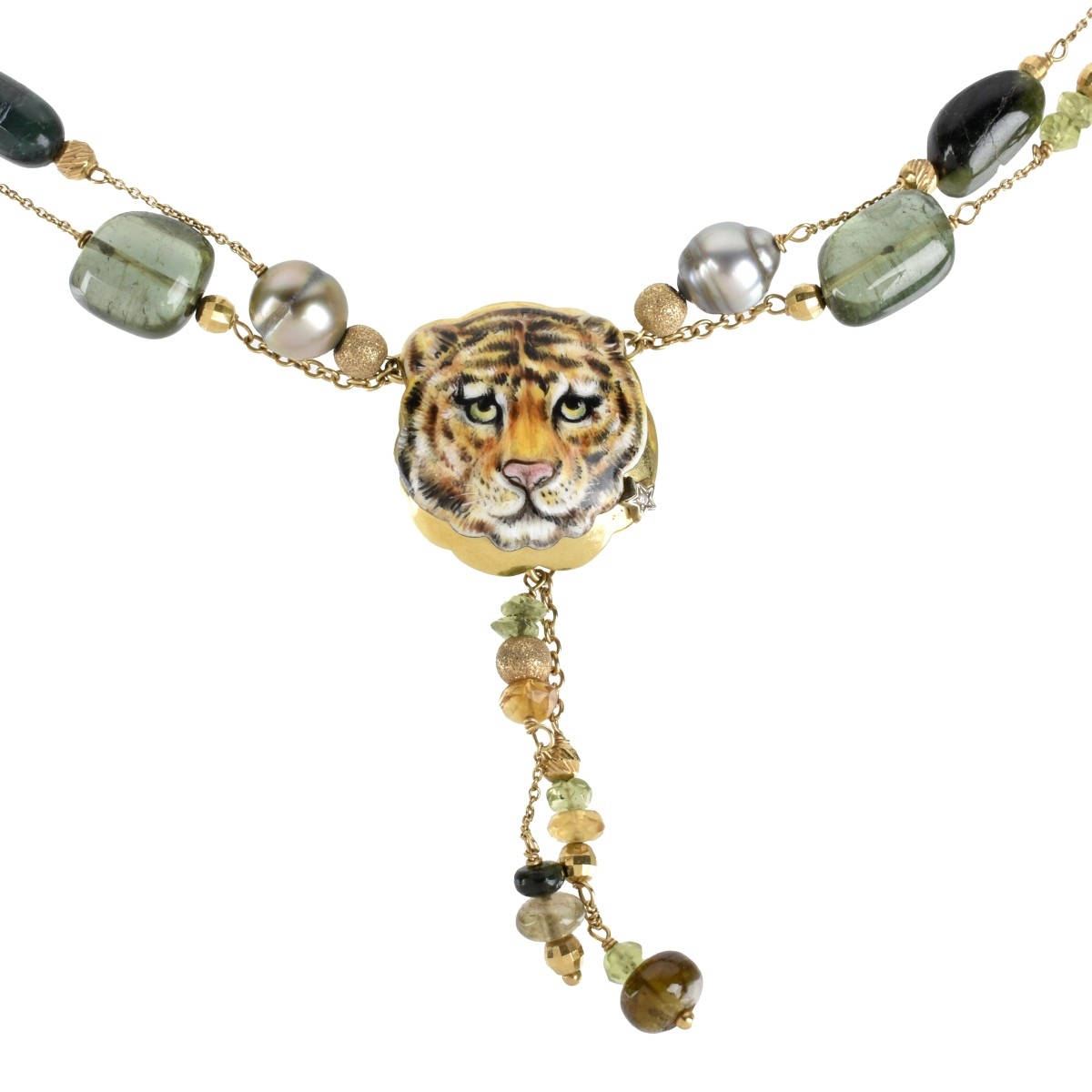 Tourmaline, Pearl, Enamel and 18K Necklace