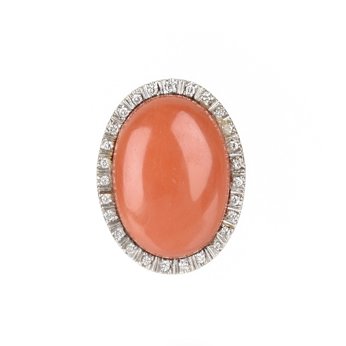 Red Coral, Diamond and 18K Ring