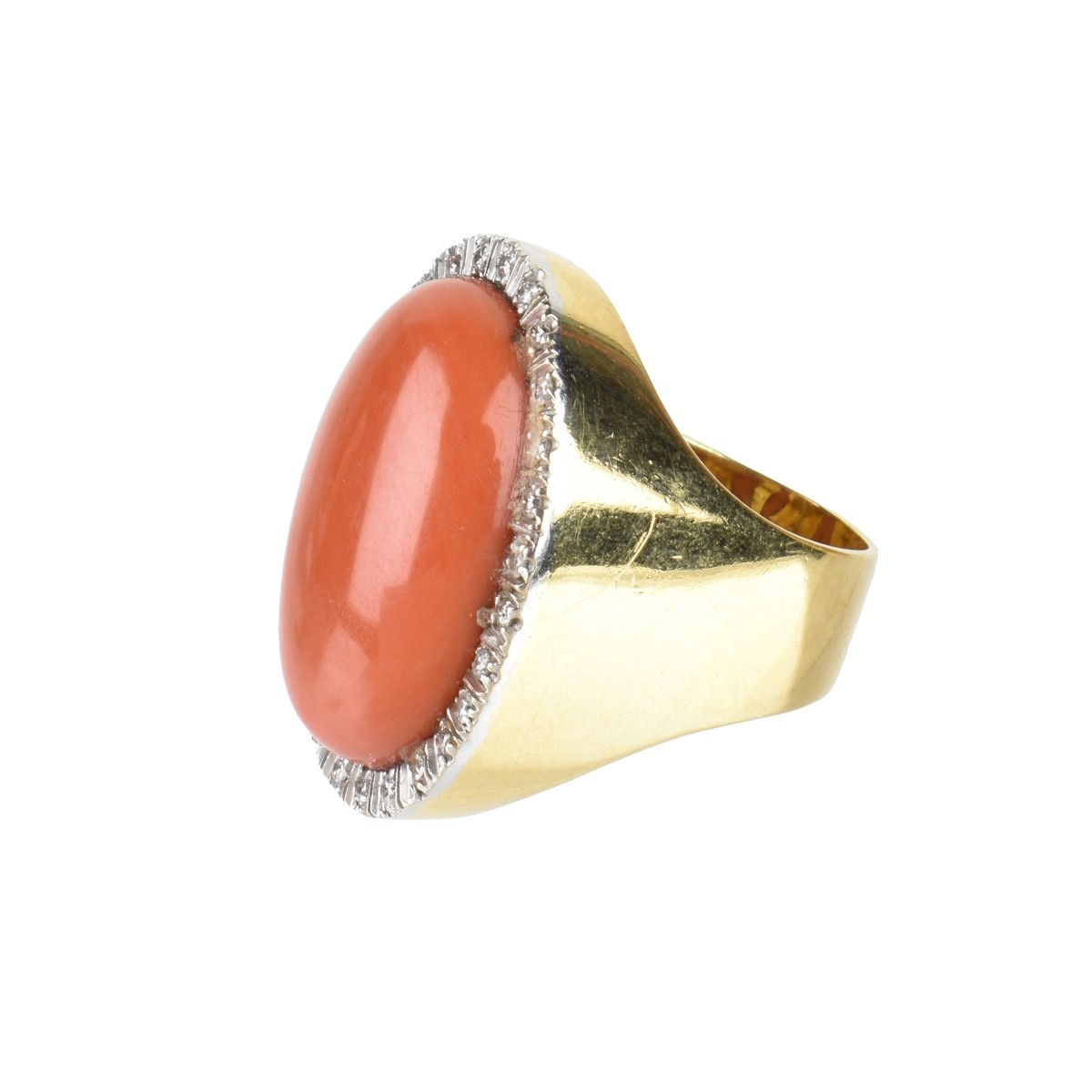 Red Coral, Diamond and 18K Ring