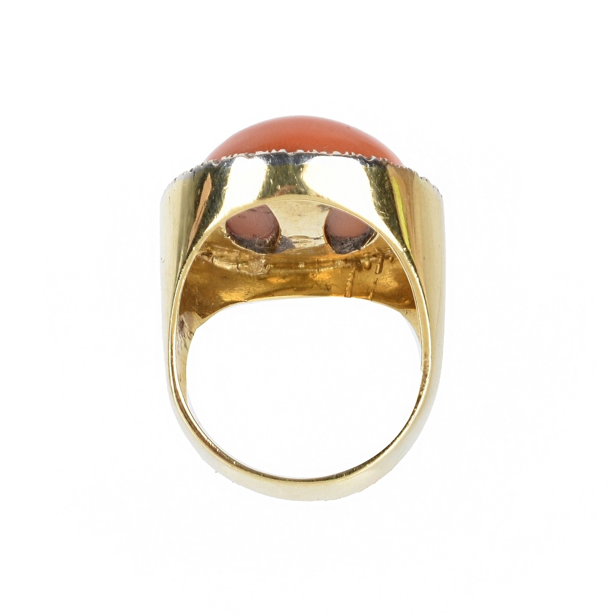 Red Coral, Diamond and 18K Ring