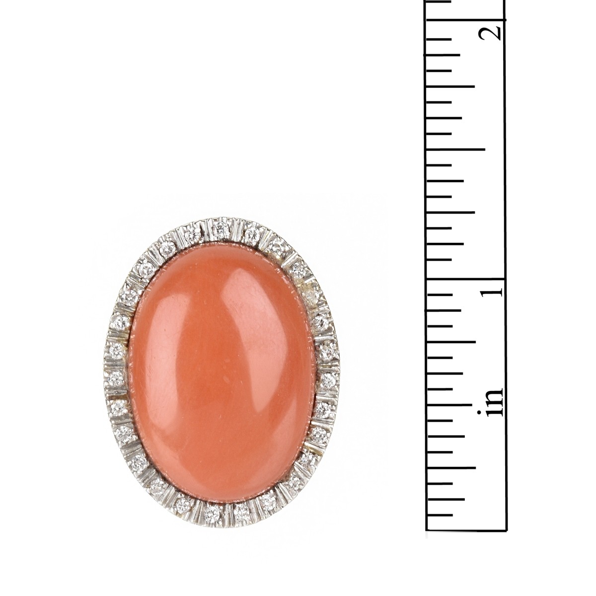 Red Coral, Diamond and 18K Ring