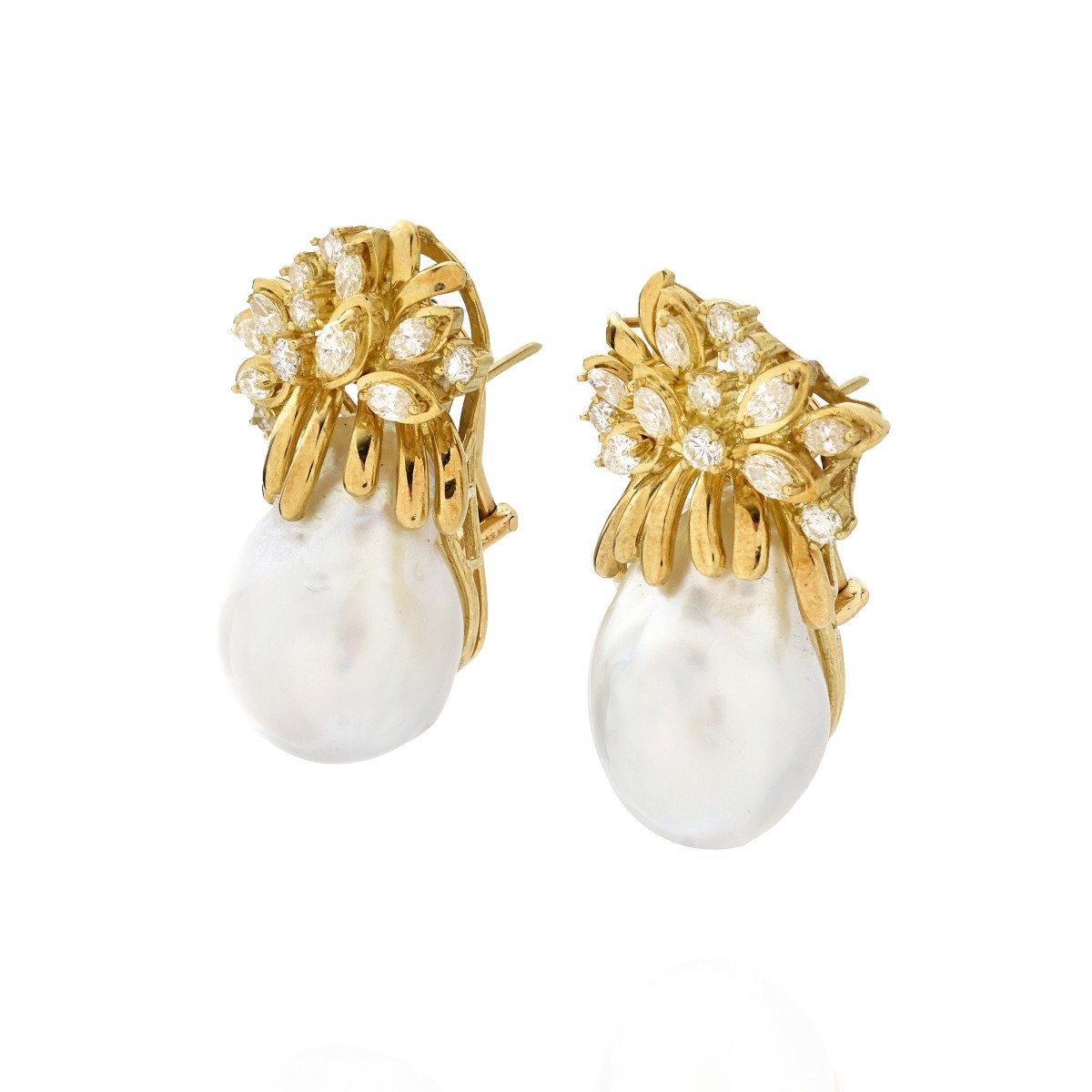 Pearl, Diamond and 18K Earrings