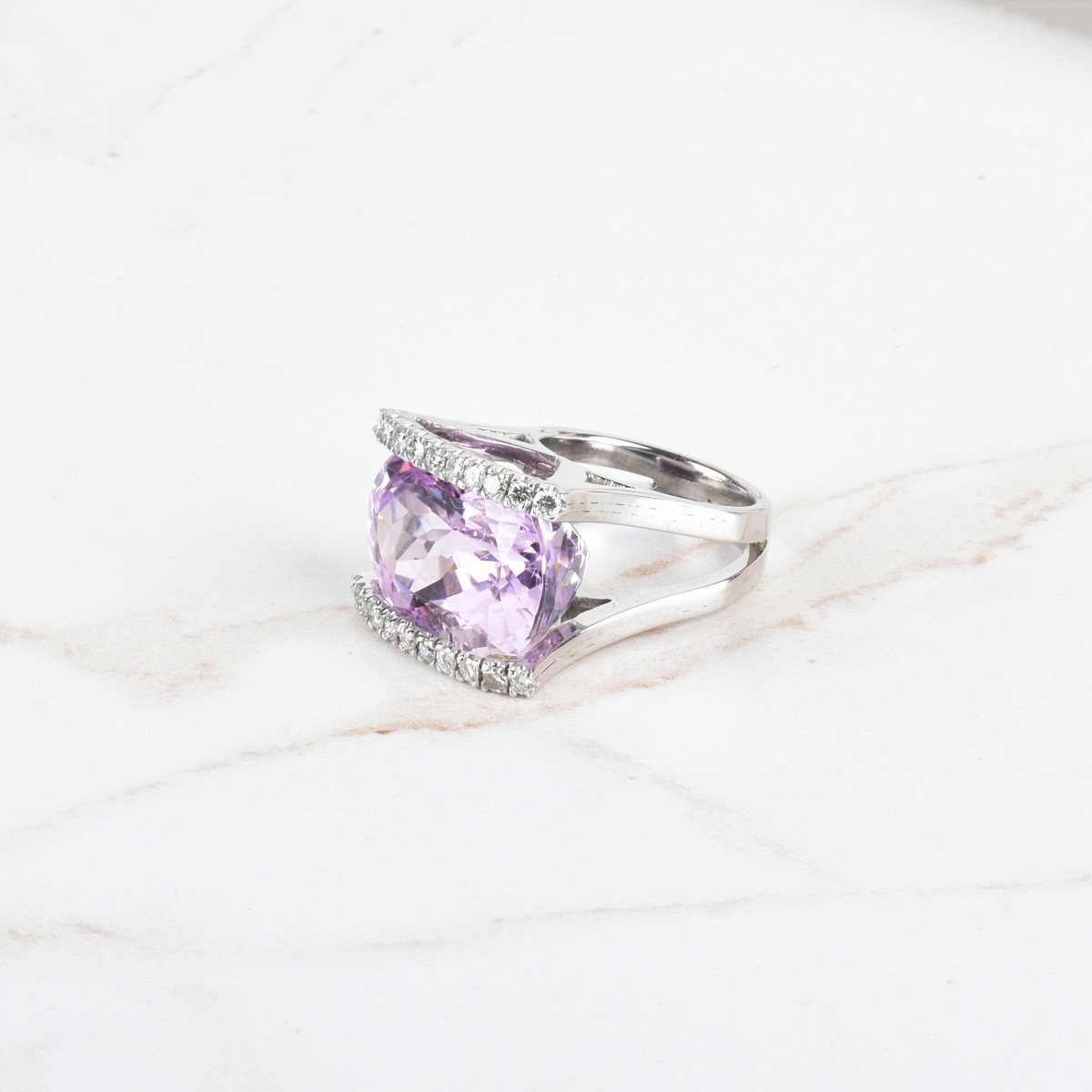 Kunzite, Diamond and 14K Ring