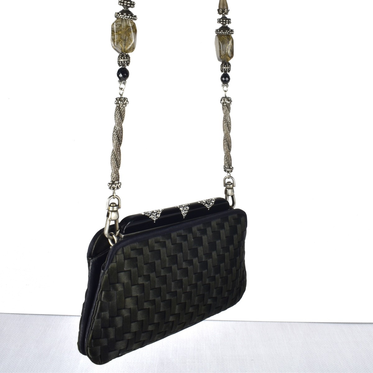 Judith Leiber Swarvoski & Black Satin Shoulder Bag