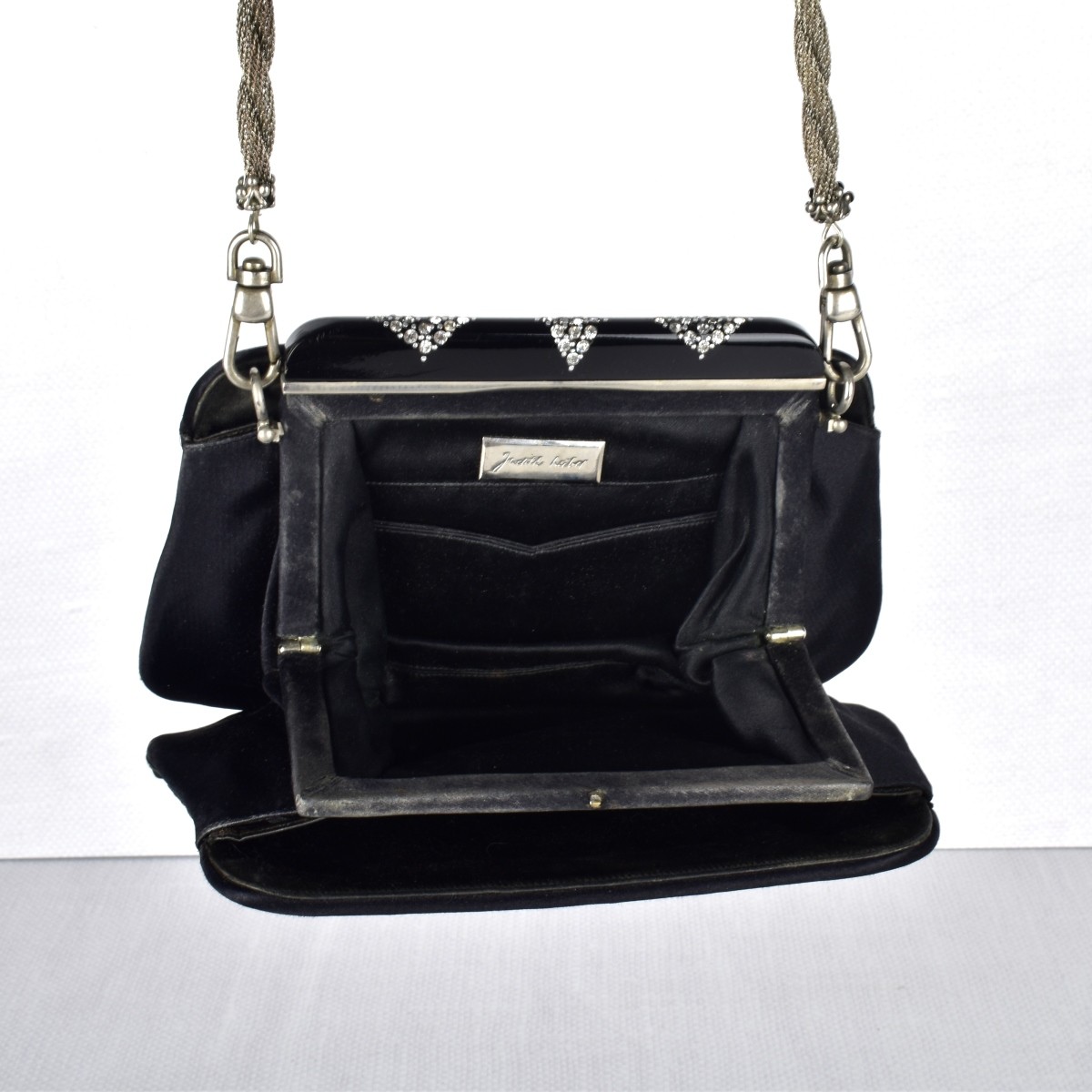 Judith Leiber Swarvoski & Black Satin Shoulder Bag