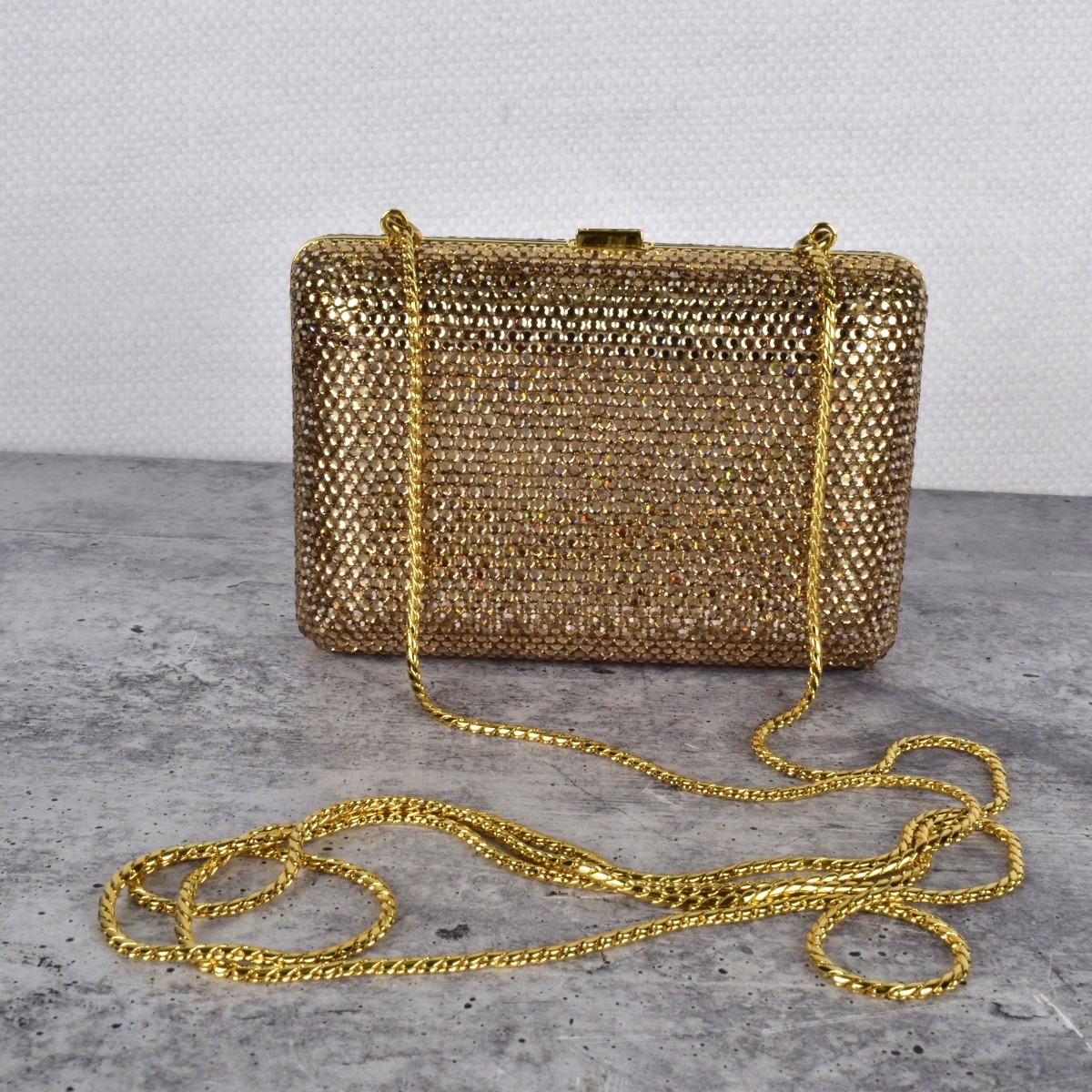 Judith Leiber Gold Swarovski Crystal Minaudiere