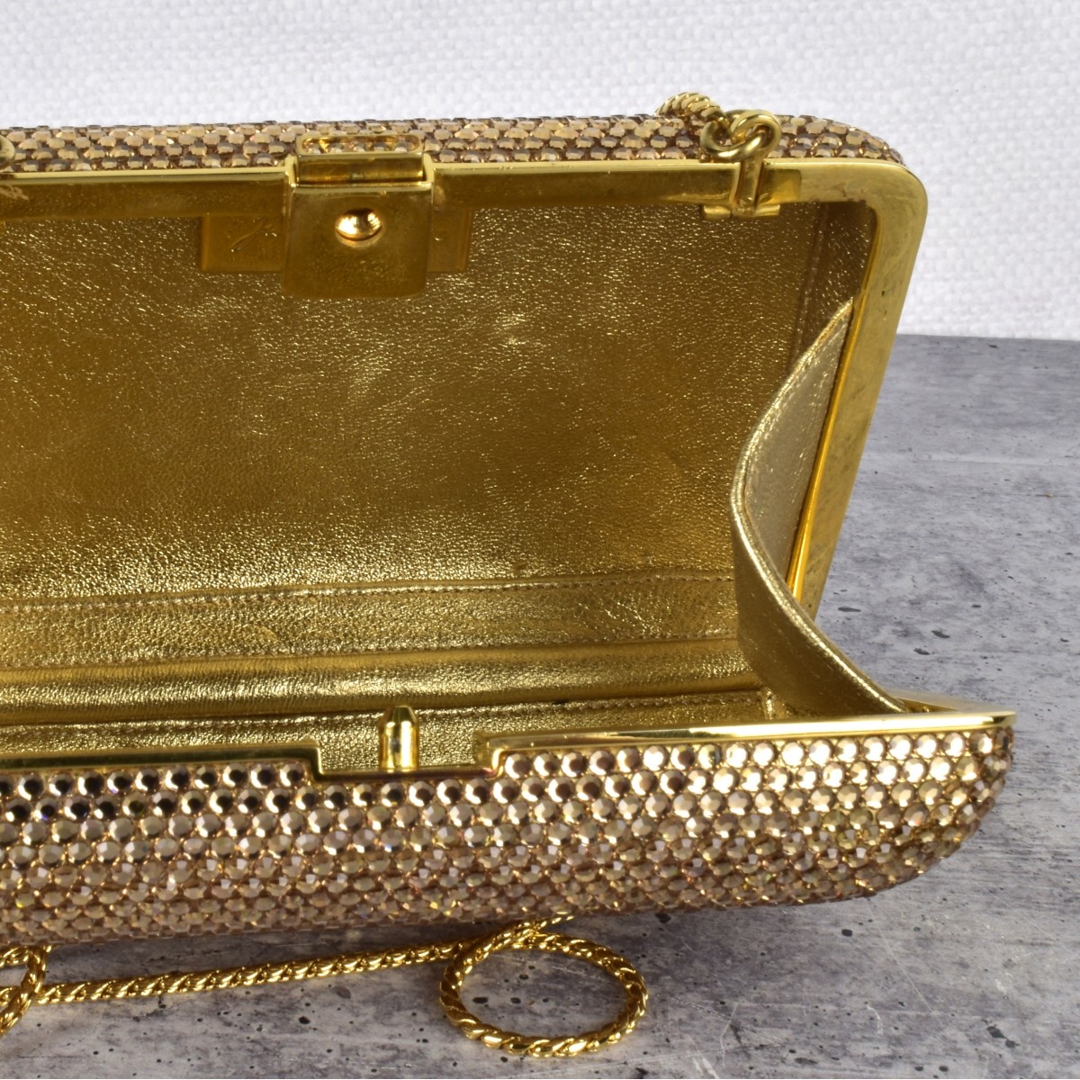 Judith Leiber Gold Swarovski Crystal Minaudiere