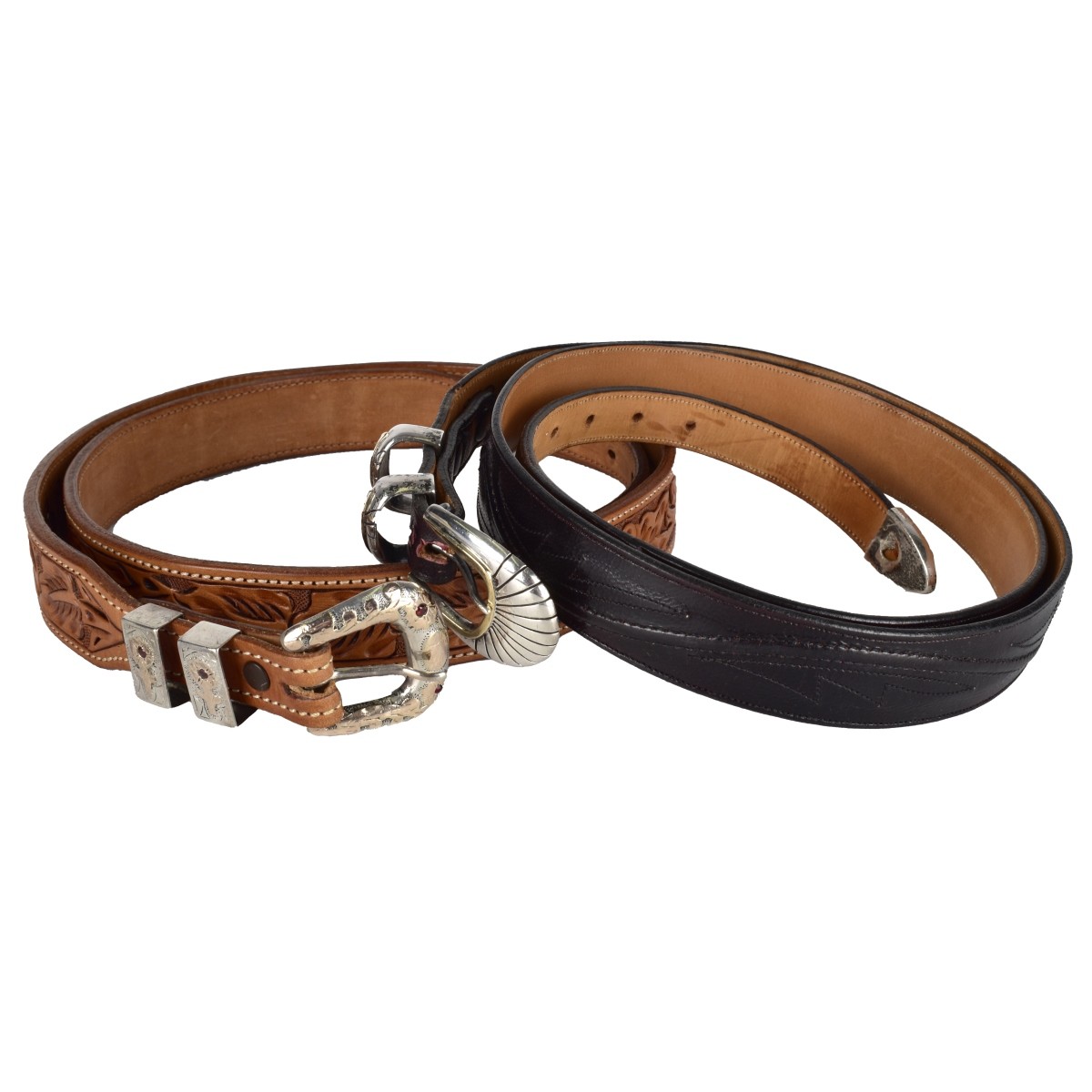 Two Sterling & Gold Leather Belts