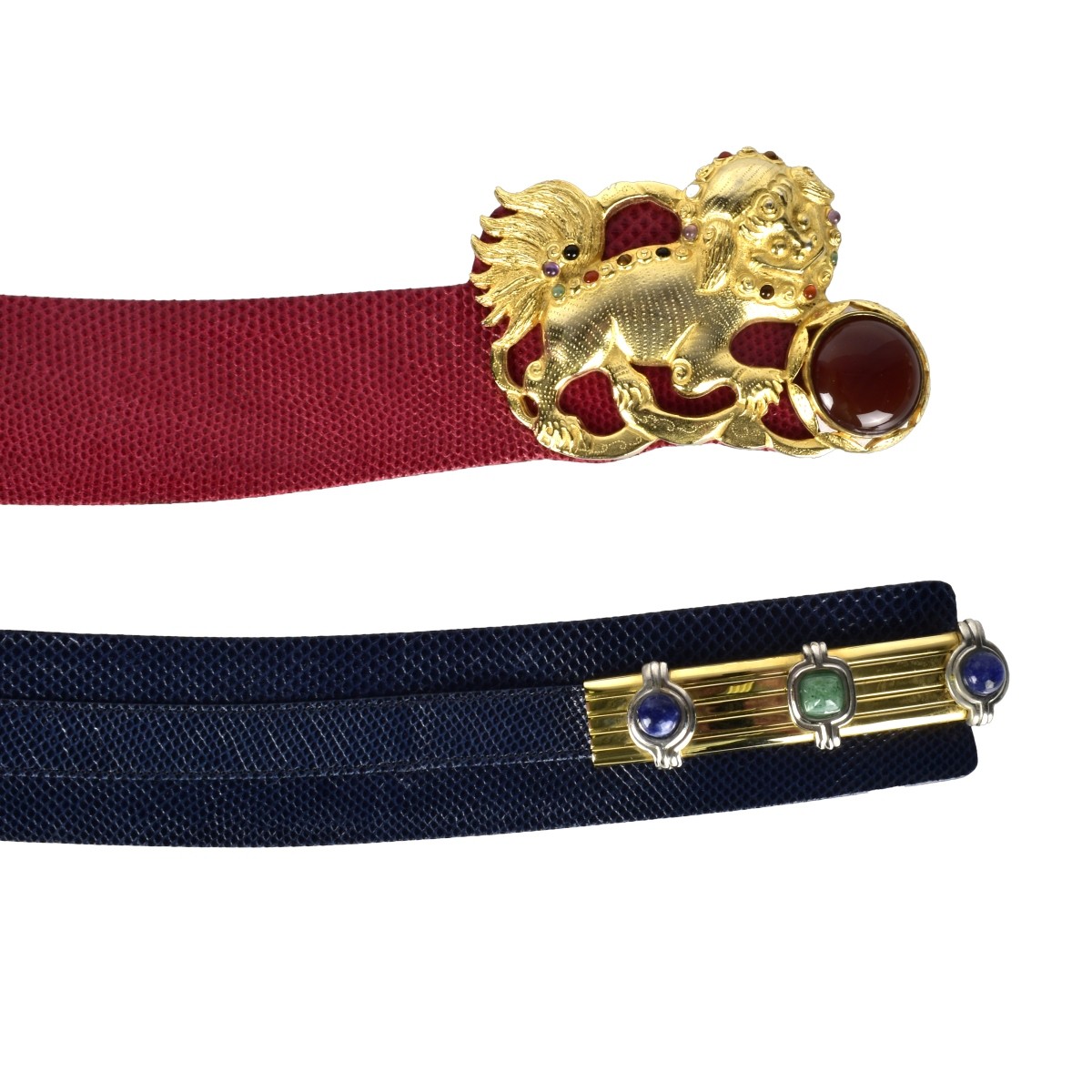 Two Judith Leiber Lizard Belts