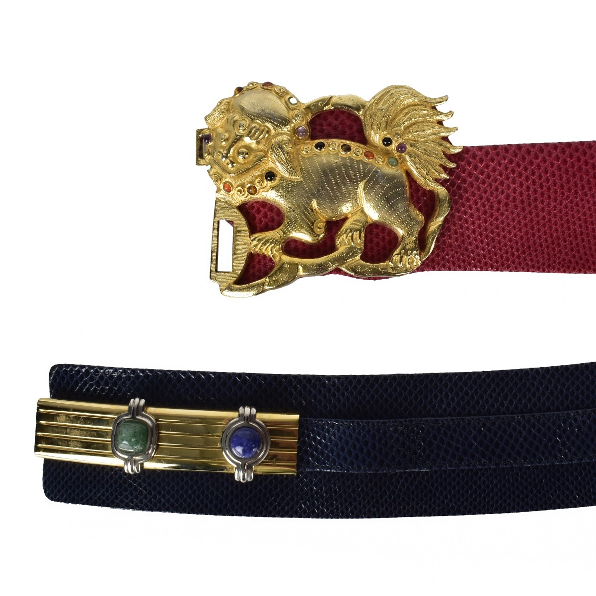 Two Judith Leiber Lizard Belts