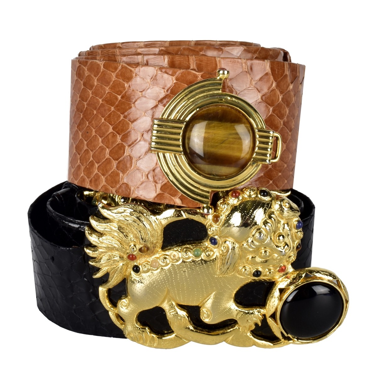 Two Judith Leiber Alligator Belts