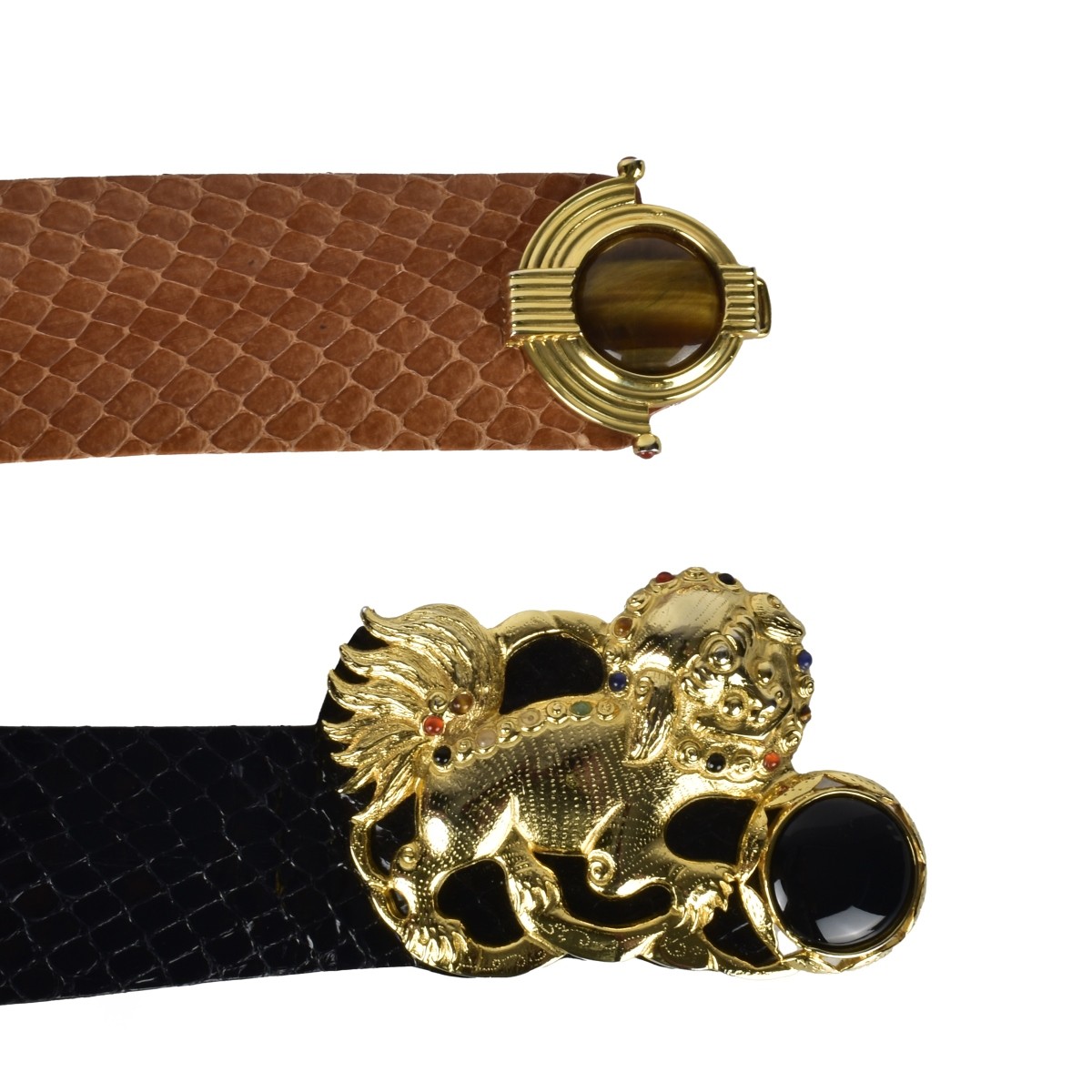 Two Judith Leiber Alligator Belts