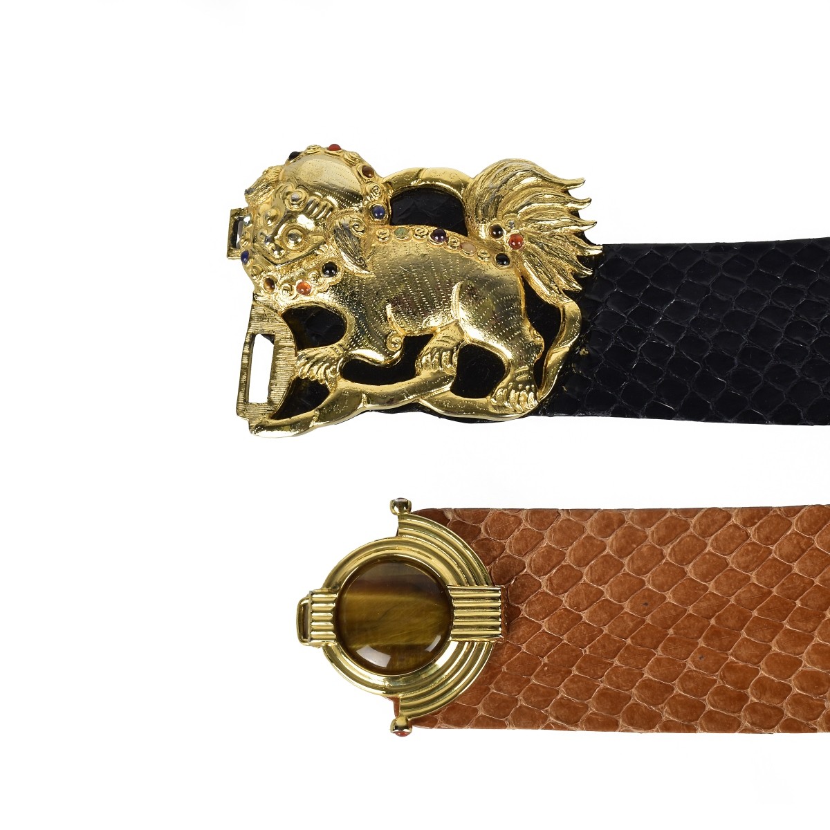 Two Judith Leiber Alligator Belts