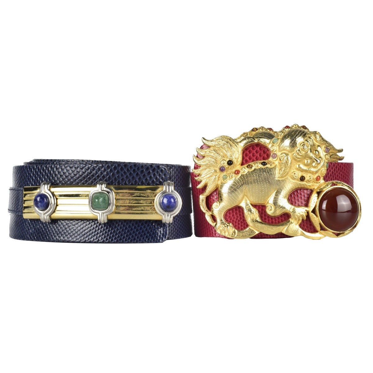 Two Judith Leiber Designer Snake Belts