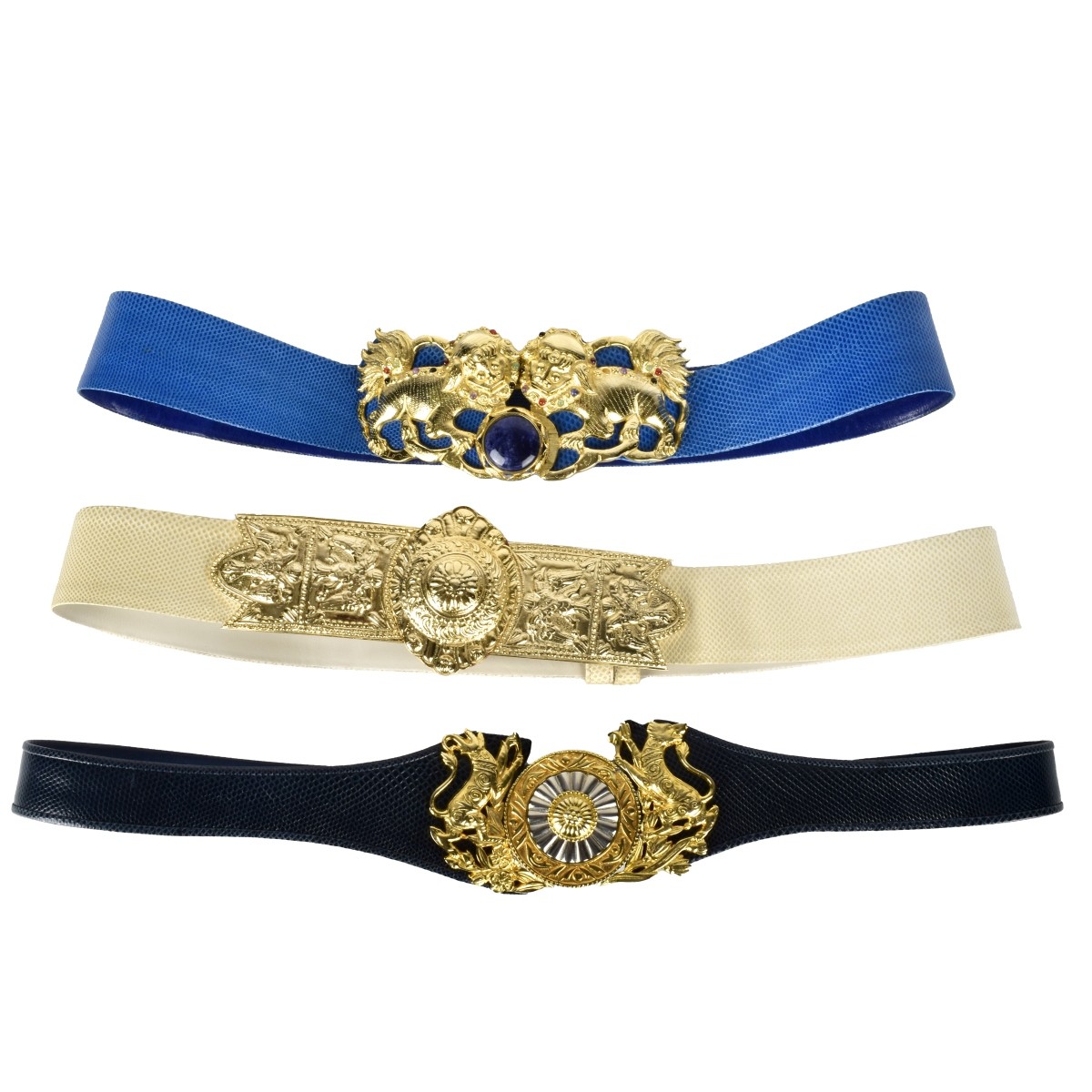 Three Judith Leiber Designer Lizard Belts