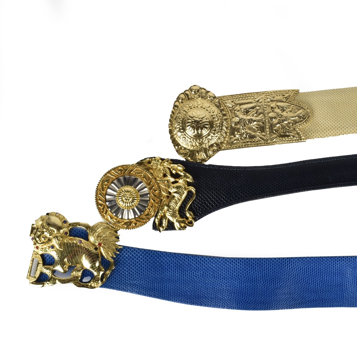 Three Judith Leiber Designer Lizard Belts