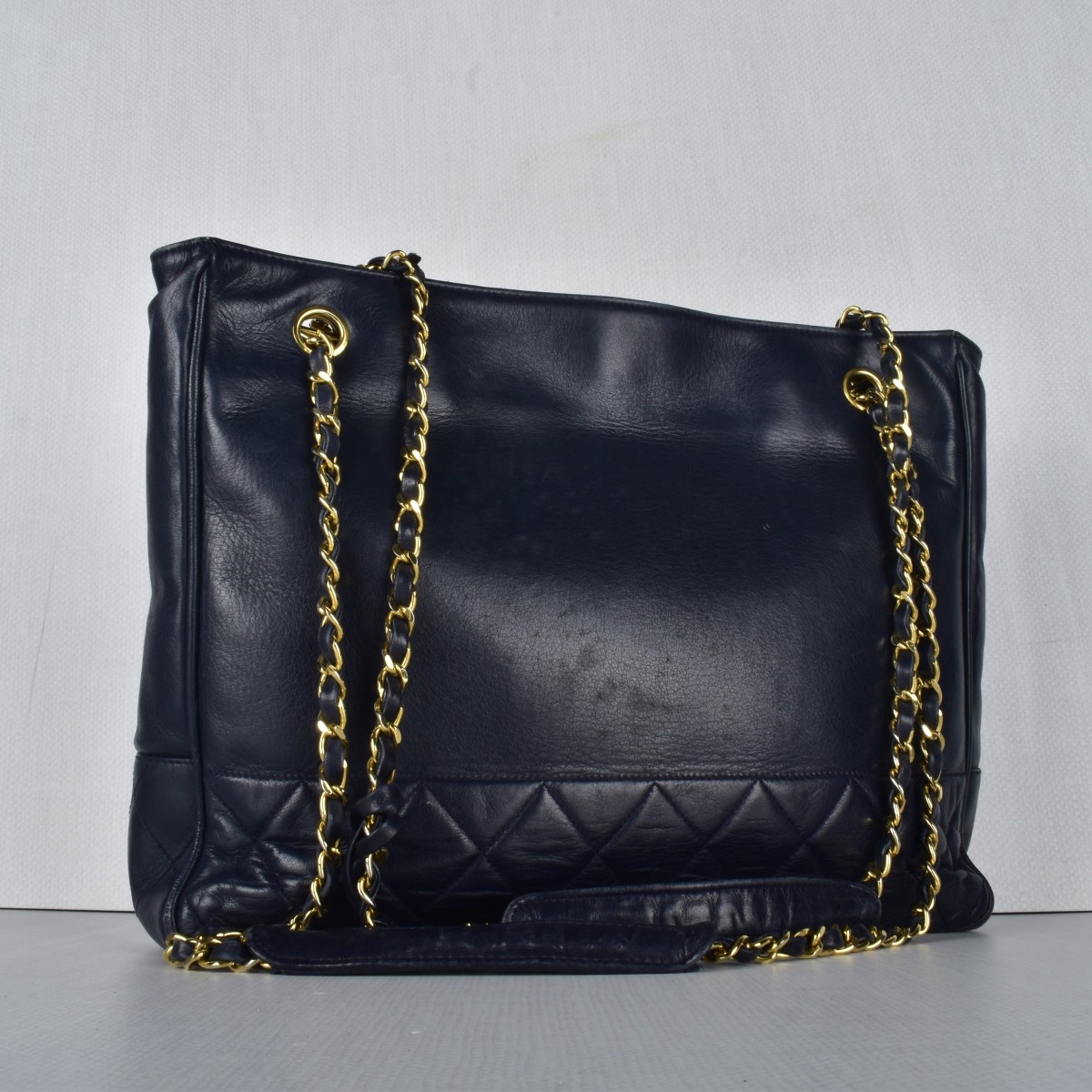 Vintage Chanel Matelasse Navy Tote Handbag