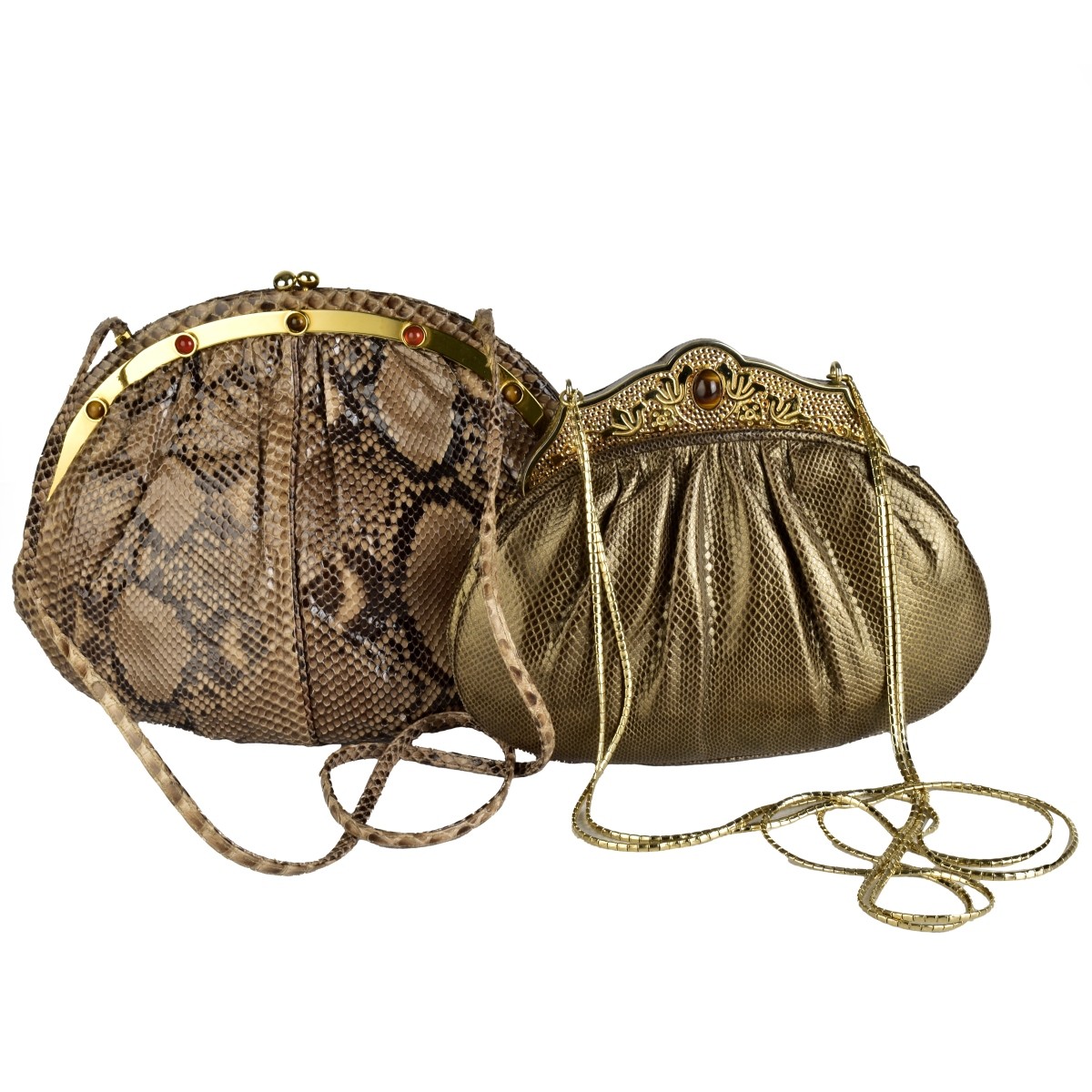 Two Judith Leiber Bronze Snake Bags