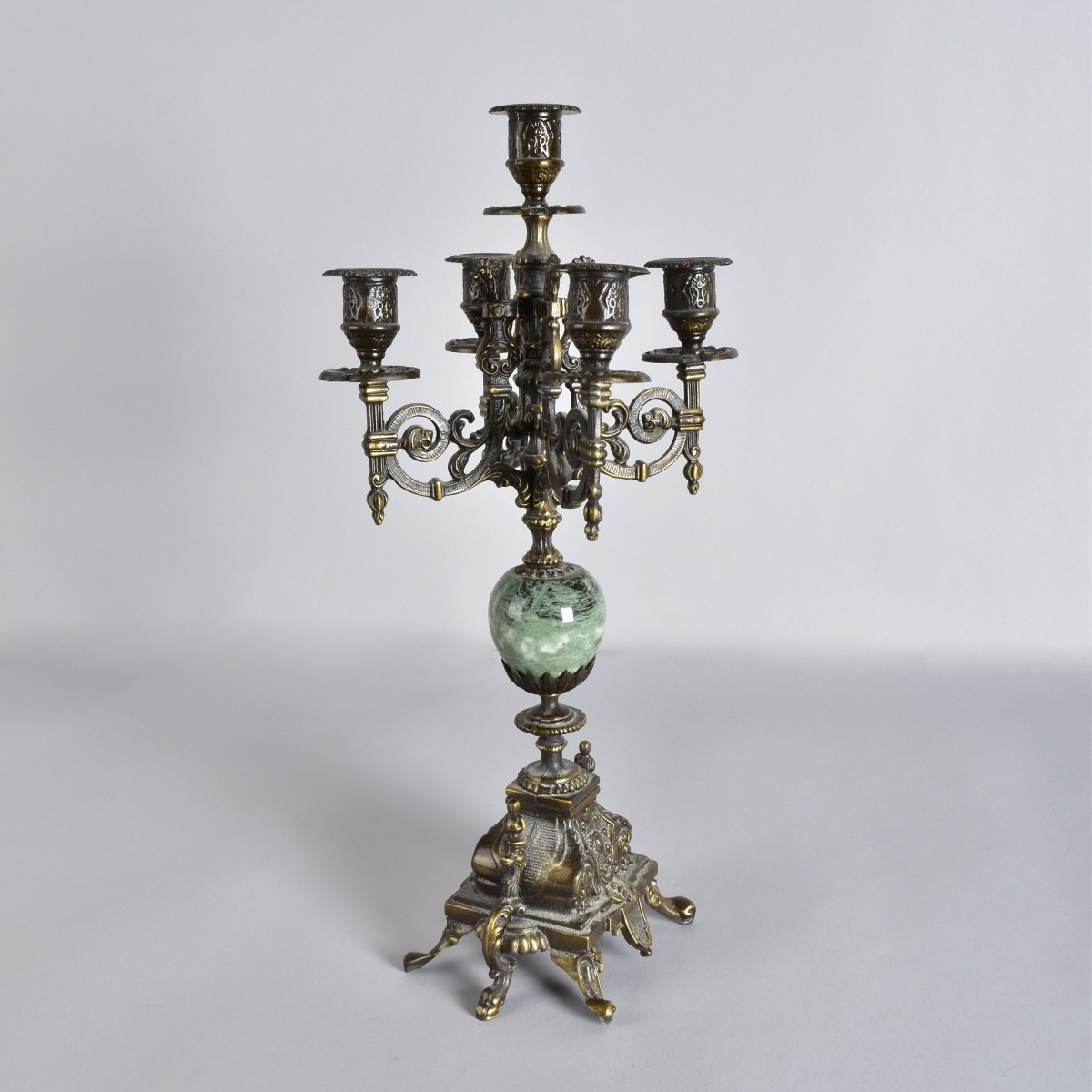 Pair Antique Style Five Light Bronze Candelabra