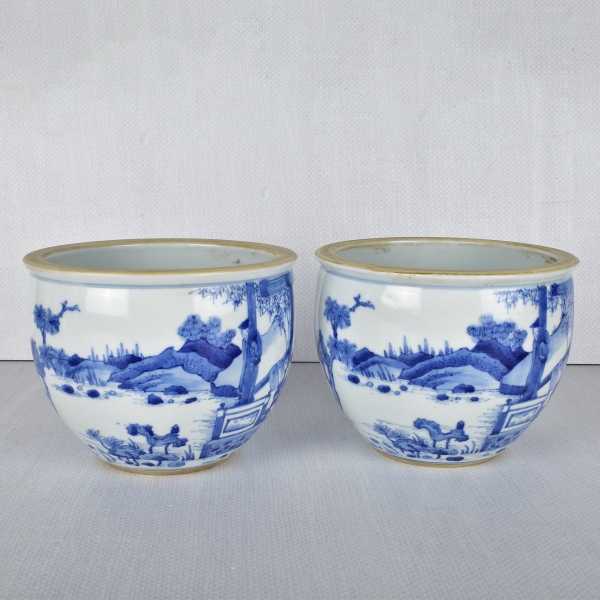 Pair of Chinese Blue and White Porcelain Pots