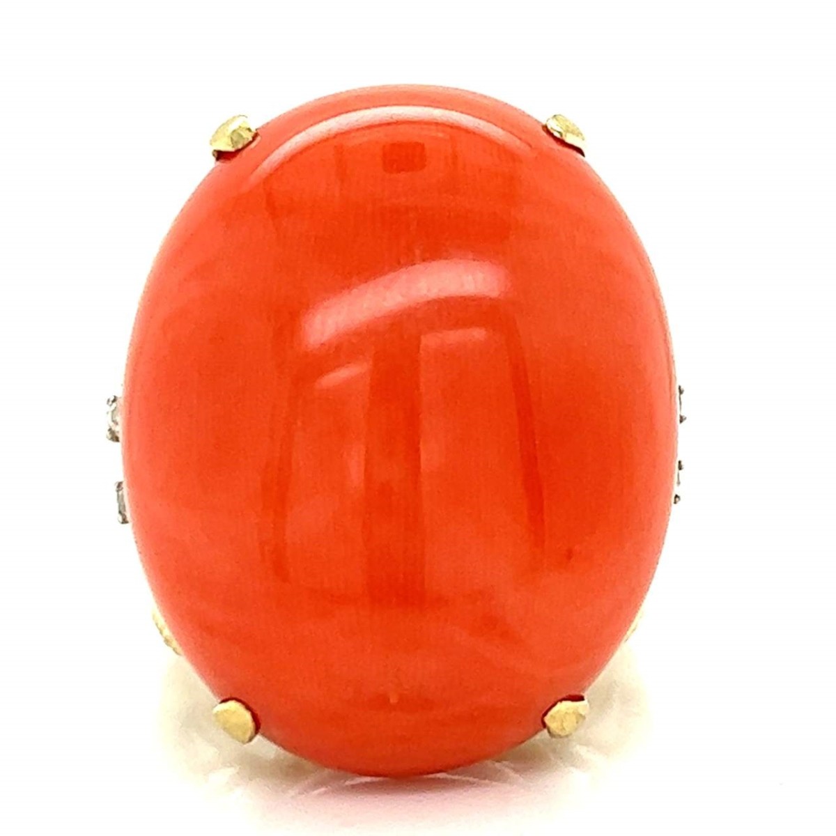 Coral, Diamond and 14K Ring