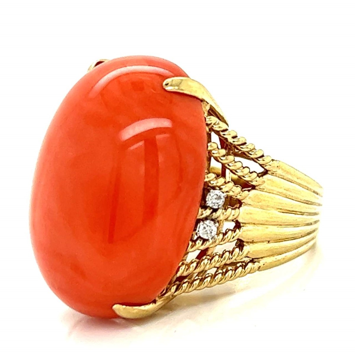 Coral, Diamond and 14K Ring