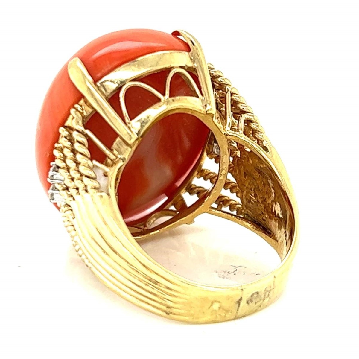 Coral, Diamond and 14K Ring