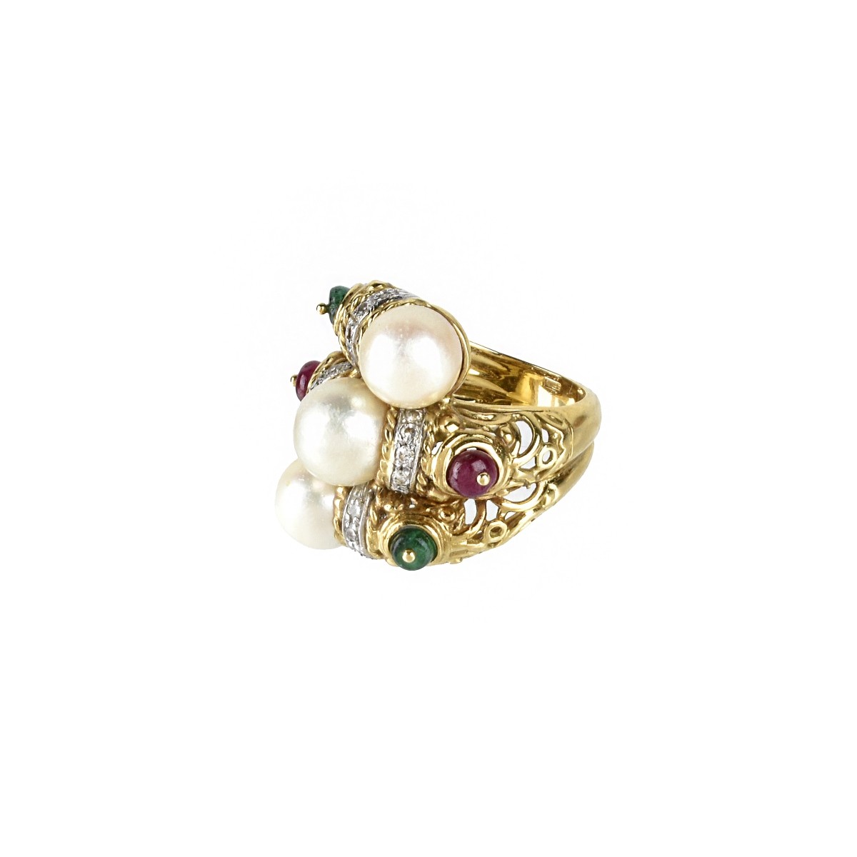 Gemstone, Pearl and 18K Ring