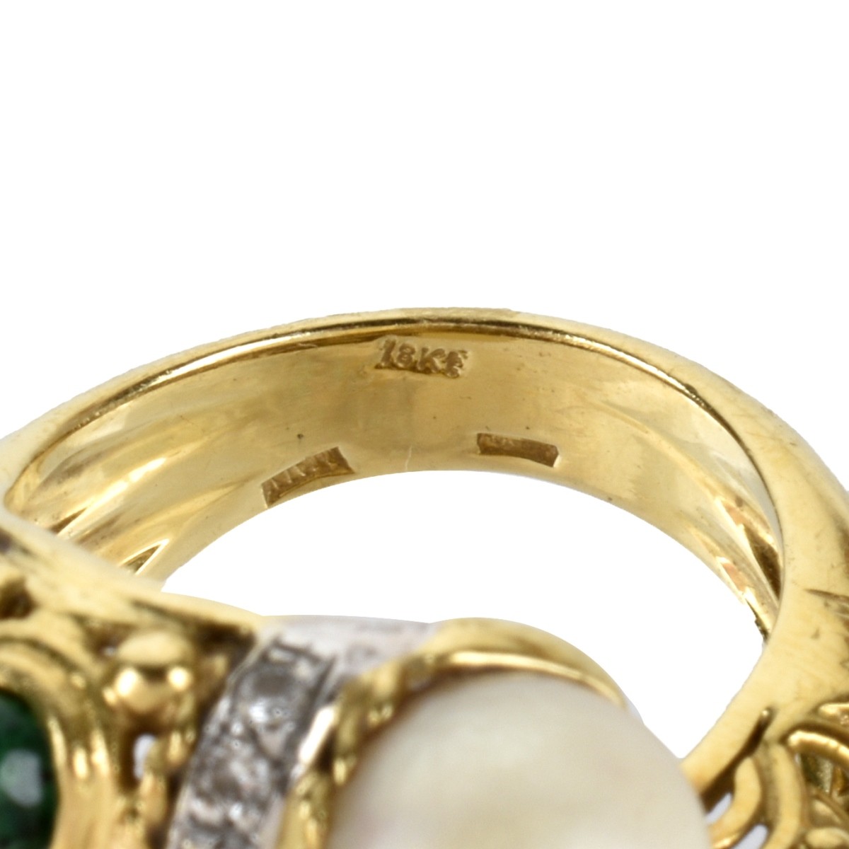 Gemstone, Pearl and 18K Ring