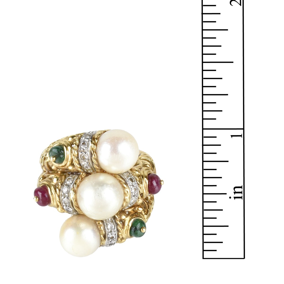 Gemstone, Pearl and 18K Ring