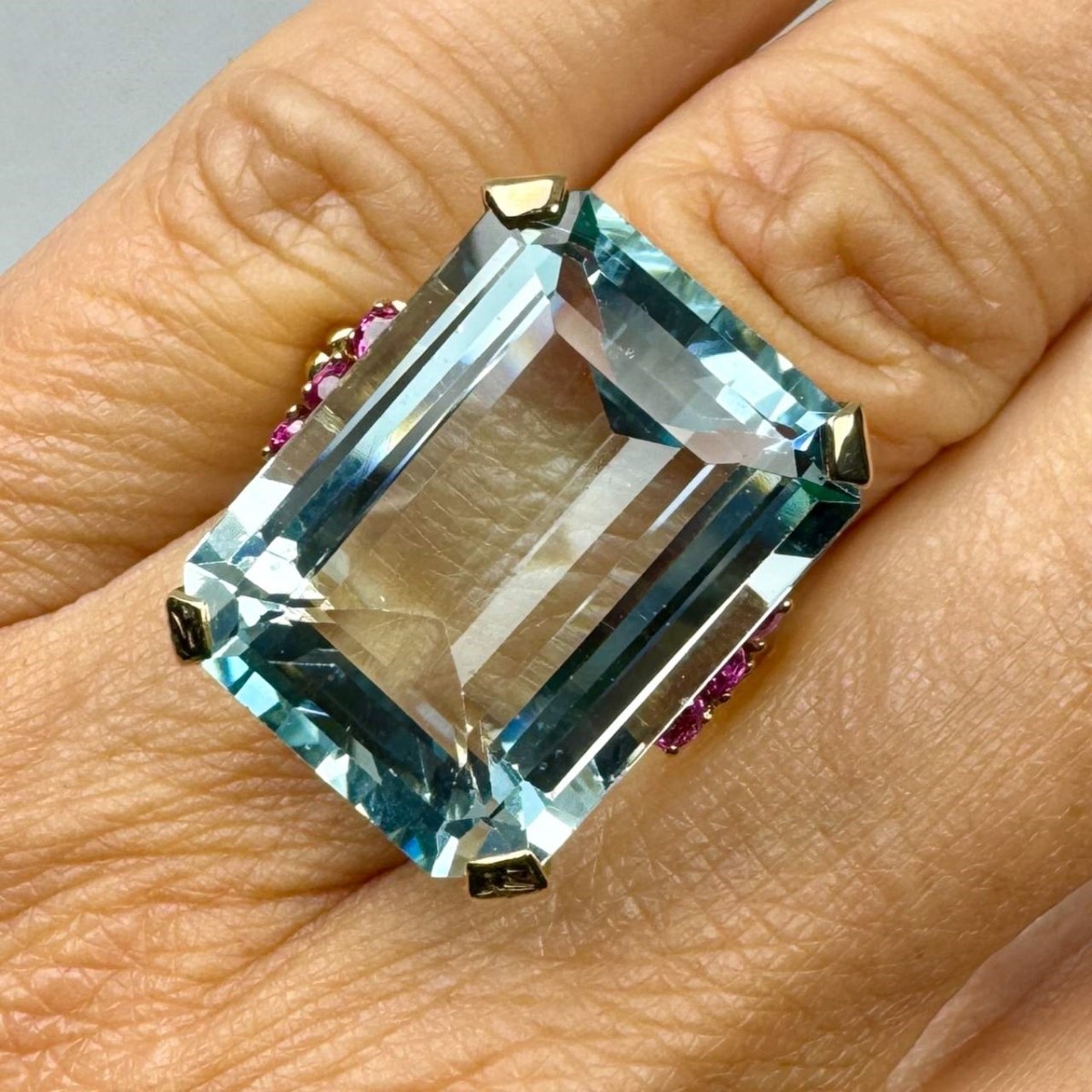 Aquamarine, Ruby and 14K Ring